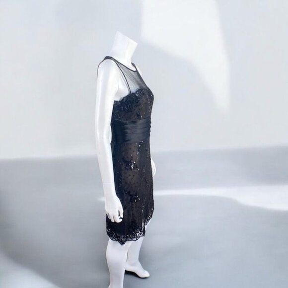 BCBGMAXAZRIA Cocktail Dress Black Sequins, Satin, and Lace, Size 6 - Picture 10 of 15